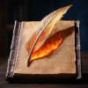Ancient book with fiery quill