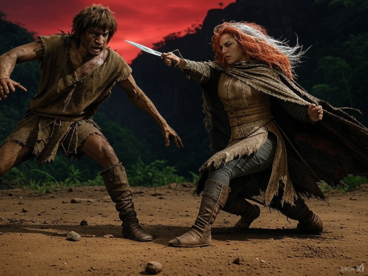 Dren aiding Aria with Knife Jab