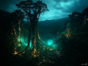 Jungle burning with player's torch