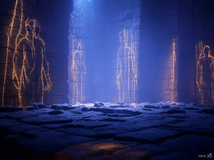 Aria aligning light beams in Temple