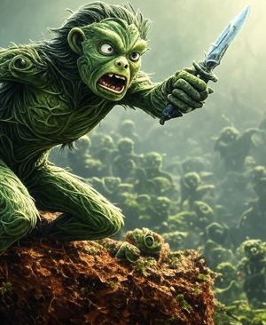 Ryn slashing gruntlings with Vinewood Dagger