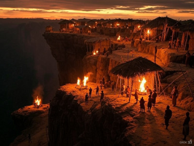 Tribal Enclave cliffs with huts